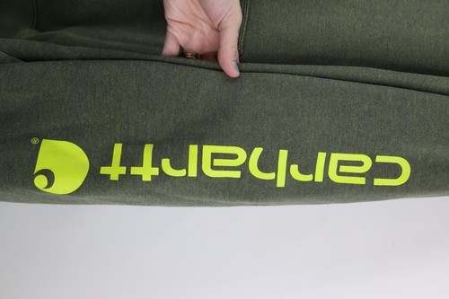 Vtg Carhartt Mens 2XL Faded Spell Out Box Logo Hoodie Sweatshirt Heather Green Item image 5