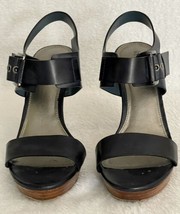 Kelly &amp; Katie Navy Sandals 4” Wood Heel Size 6 - £19.73 GBP