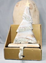 Pier 1 Christmas Tree Stocking Holder Silver Gold Star on Top Metal Base - $21.96