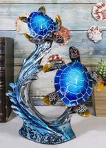 Nautical Blue Sea Turtle And Baby Swimming By Ocean Currents And Waves F... - £23.12 GBP