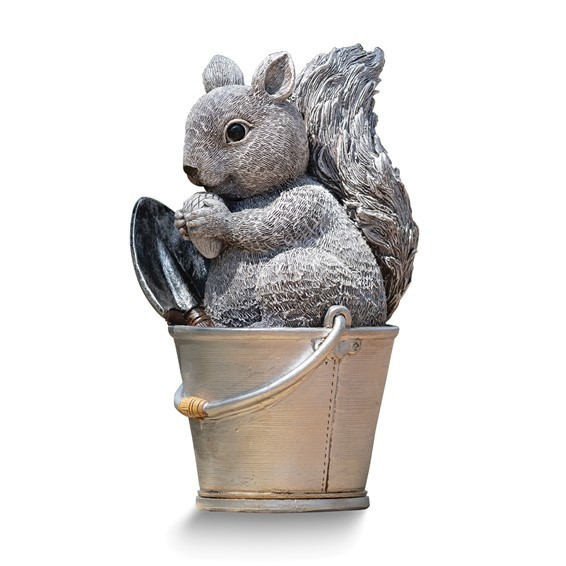 Pudgy Pals Squirrel in Bucket Statue - $45.99