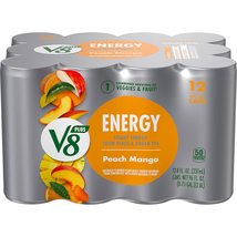 V8 +ENERGY Peach Mango Energy Drink, Made with Real Vegetable and Fruit Juices, - £15.95 GBP