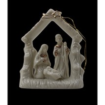 Nativity Scene Christmas Tree Ornament Porcelain Gold Trim Holy Family Unbranded - £12.66 GBP