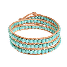 Natural Beauty Turquoise Triple Wrap Nude Leather Bracelet - £20.88 GBP