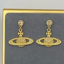 Vivienne Westwood gold plated and CZ mini bas relief drop earrings, new - £62.59 GBP