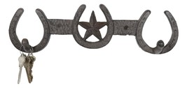 Rustic Western Lone Star With 3 Horseshoes Lucky Charm Double Wall Coat Hook - $24.99