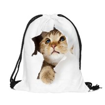 3D lovely Cat Printed Fashion Multifunctional Use Storage Drawstring Backpack - £30.15 GBP