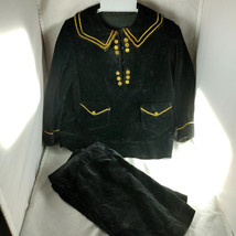 VTG Velvet Suit for Large Boy Doll Brass Buttons Gold Trim Navy Blue/Black - £55.22 GBP