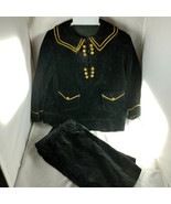 VTG Velvet Suit for Large Boy Doll Brass Buttons Gold Trim Navy Blue/Black - £54.81 GBP
