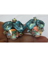 Vintage Prong set Foiled Rhinestone clip earrings Aurora Borealis Foil - $35.00