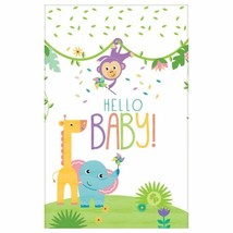 Hello Baby Shower Jungle Animals 1 Ct Plastic Tablecover 54 x 96 - $8.80