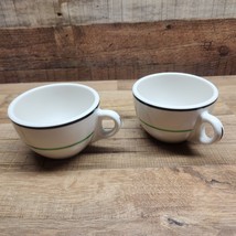 Iroquois Syracuse China Restaurant Ware Black/Green Stripe Coffee Cups Set Of 2 - £19.50 GBP