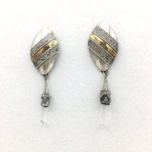 ROCK CRYSTAL POINT sterling silver drop earrings - quartz stone brass detail 925 - £23.54 GBP
