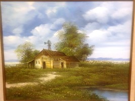 VTG Country Barn Painting Signed K. Poul Rustic Farm Outdoors SEE VIDEO - $197.99