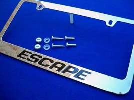 Ford Escape Chrome License Plate Frame Engraved Black w/ Logo Screw Caps - $22.99
