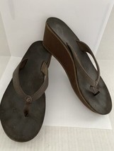 Olukai Brown Pio Lua Wedge Heel Platform Flip Flops Sandals Size 9 - $26.00