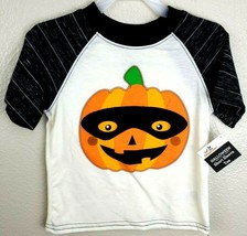 Toddler Boys Cream &amp; Grey Halloween Jack O Lantern Pumpkin Bandit T-Shirt Top 3T - £5.63 GBP