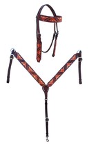 Horse Horse Western Floral Tooled Painted Bridle &amp; Breast Collar Tack Set - $89.09