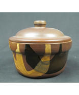 multi colored brown family pottery bowl and lid - €16,84 EUR