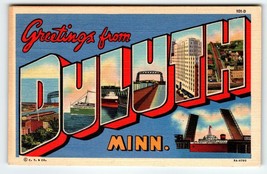 Greetings From Duluth Minnesota Large Big Letter Postcard Linen Curt Teich 1940s - £8.77 GBP