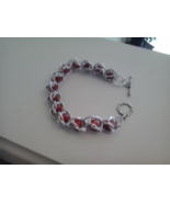 chain maille bracelet with silver toggle clasp and coral stone beads (it... - $6.86 CAD