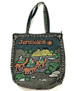 Vintage Jerusalem Souvenir Beaded Tote Bag Camels Desert Scene Zip Top P... - $24.60 CAD