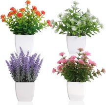 Artificial Potted Flowers 4Pcs Fake Small Plant In Pot Mini Faux Plant Door - £23.86 GBP