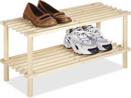 2 Tier Bamboo Shoe Rack Bench Storage Seat Organizer Shelf Entryway Hall... - $29.69