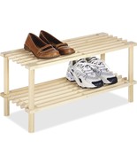 2 Tier Bamboo Shoe Rack Bench Storage Seat Organizer Shelf Entryway Hall... - $40.43 CAD