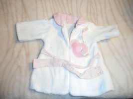 WHITE TERRY CLOTH ROBE WITH PINK CHECKED COLLAR AND BELT AND ATTACHED PA... - £7.99 GBP