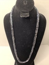 Vintage Twist Braid Multi Strand Opera Necklace Wth Metallic Blue Baguette Beads - £6.38 GBP