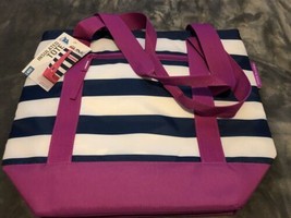 ARCTIC ZONE Insulated 8 Can Tote Blue White Pink Stripes LunchBag Thermal Cooler - $10.00