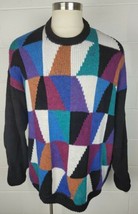 Vintage Etchings Mens Multi Color Geometric Triangle Sweater Cotton Ramie 1x Big - £15.53 GBP