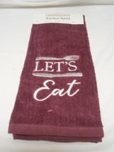 Pretty purple plush Embroidered Kitchen hand Towel : Let&#39;s Eat silver fo... - £5.57 GBP