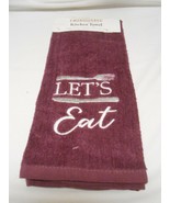 Pretty purple plush Embroidered Kitchen hand Towel : Let&#39;s Eat silver fo... - £5.56 GBP