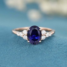 3Ct Simulated Blue Sapphire Solitaire Bridal Ring 14K Rose Gold Plated Silver - £94.93 GBP