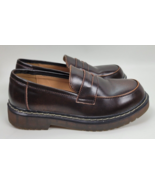 MZDL Meizudongli Hand Made Brown Leather Chunky Penny Loafers sz 240 US 7 - $29.70