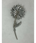 Vintage Flower Brooch MCM Silver-tone Long Stemmed Daisy Etched Petals - £12.73 GBP