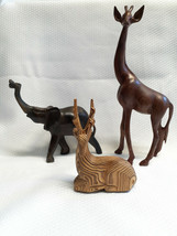 Hand Carved Ebony Red Wood Safari Figures Statues Gazelle Elephant Giraffe - £39.92 GBP