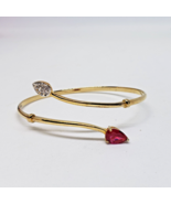 Signed SUN 925 Sterling Silver Vermeil Red &amp; Clear Crystal Rhinestone Br... - £27.37 GBP