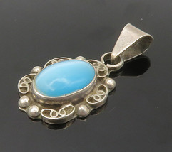 925 Sterling Silver - Vintage Blue Cat&#39;s Eye Stone Pretzel Pendant - PT13151 - £27.79 GBP