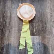 Vintage Sailor Seaside Boater Hat Beige Green Ribbon Bow Girls - £19.93 GBP