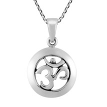 Simple Round Aum/Om Prayer Sign Sterling Silver Necklace - £19.28 GBP