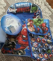 Marvel &quot;Heroes&quot; Backpack ~ Book Bag ~ Five (5) Piece Set - £18.32 GBP