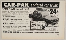 1960 Print Ad Car-Pak Enclosed Car Trunk Car Top Nermel Corp San Gabriel,CA - £7.54 GBP