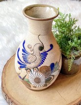 VTG Tonala Mexico Hand Painted Bird &amp; Floral Clay Pottery Sandstone Vase Mexican - £26.69 GBP