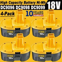 4 Pack 18V 18 Volt Dc9098 Ni-Mh Battery Dc9099 New Replacement - £78.63 GBP