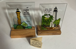 Lot x2 Stained Glass 4x5&quot; Historic Lighthouse Collection Window Art with... - $18.38