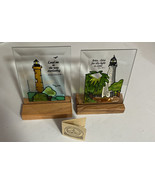Lot x2 Stained Glass 4x5&quot; Historic Lighthouse Collection Window Art with... - £14.46 GBP