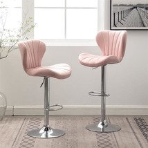 Pink Set Of Two Roundhill Furniture Ellston Upholstered Adjustable Swivel - £122.37 GBP